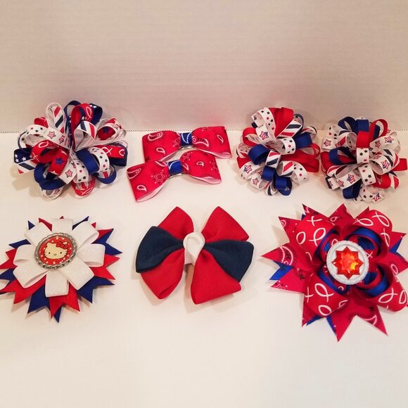 Handmade Other - Girls' Custom Hairbows, Lot of 8, Patriotic, EUC